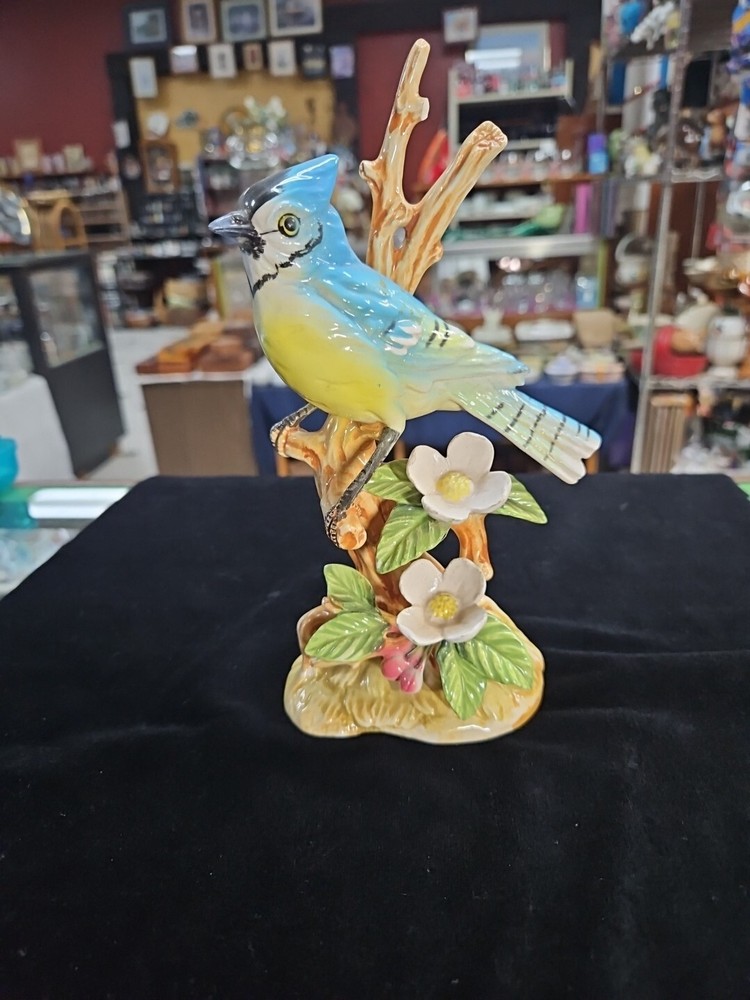 Vintage/Porcelain Blue Jay W/Flowers/on Tree Branch-Made In Japan
