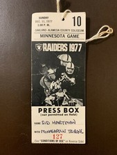 Sid Hartman 1977 Oakland Raiders-Vikings Press Box Pass - SEE DESCRIPTION
