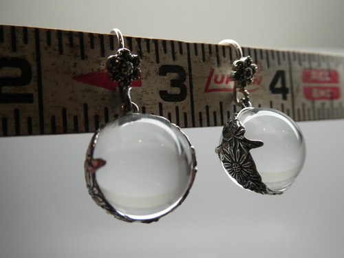 Genuine Pool Of Light Sterling Silver 925 Floral Orb Marcasite Dangle Earrings - 第 5/14 張圖片
