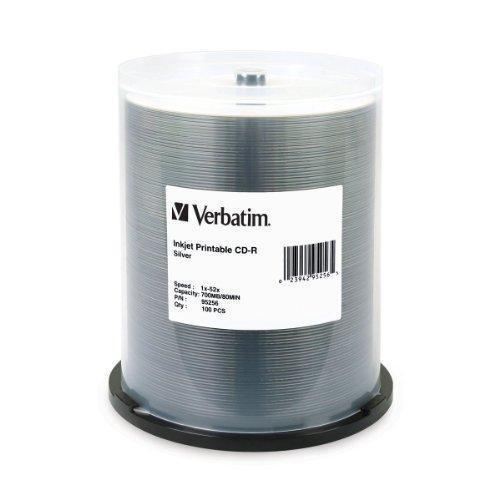 VERBATIM CD-R CDR 52X Silver Inkjet Printable 100 pack Spindle 95256 - Picture 1 of 3