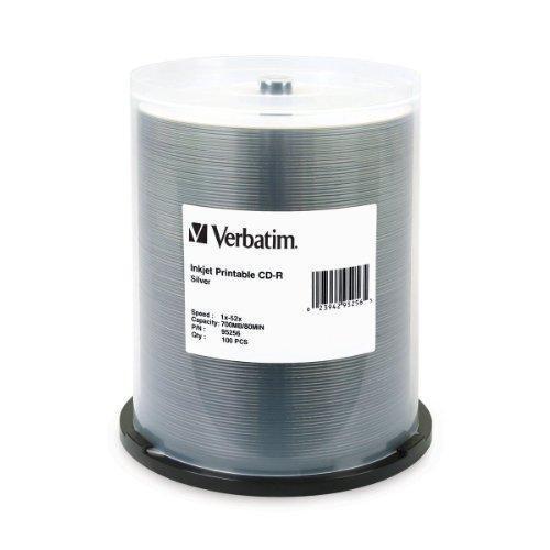 VERBATIM CD-R CDR 52X  Silver Inkjet Printable 100 pack Spindle 95256  - Picture 1 of 3