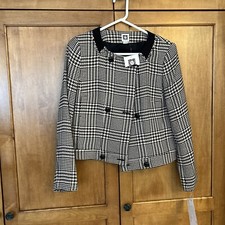 Anne Klein Houndstooth Black White Plaid Blazer Jacket Coat Size 8 NWT