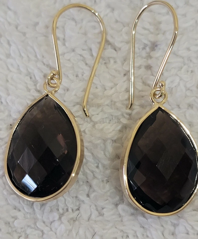 Topacio ahumado colgante de oro amarillo de 14k 12x16 a cuadros en forma de pera Foto 3 de 4