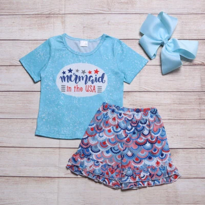 NEW Boutique 4th of July Mermaid in the USA Girls Shorts Outfit Set - Image 1 of 4