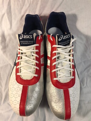 NWOT ASICS Men s White/Navy/Silver Track And Field Size 9.5 Fast Lap MD G301Y