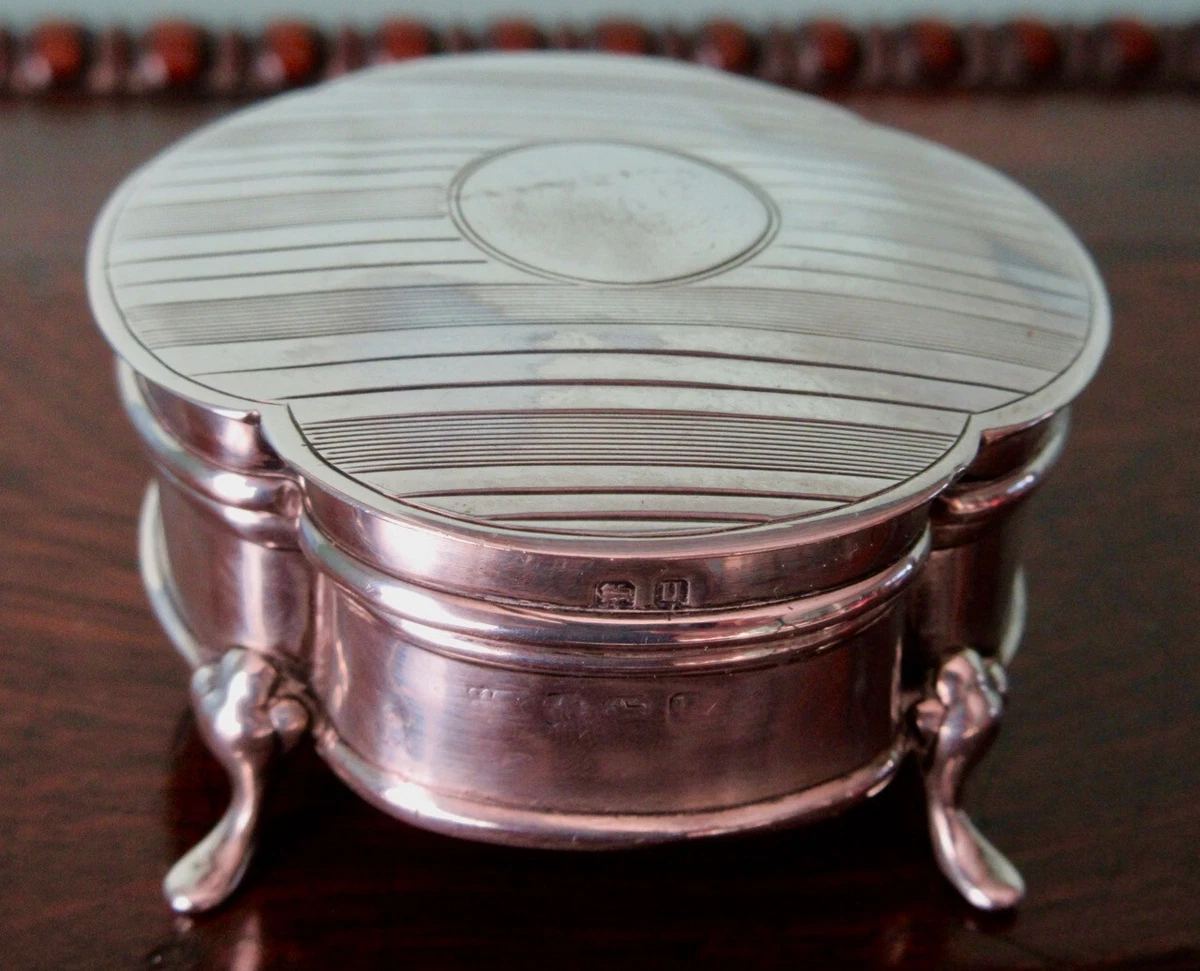 Jewelry Box Sterling Silver Birmingham Antique Rounded Footed  Hallmarked 1919
