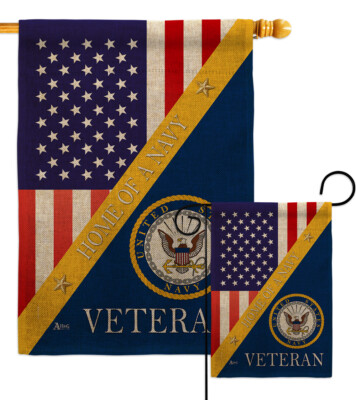Home of Navy Burlap Garden Flag Armed Forces Small Gift Yard House Banner