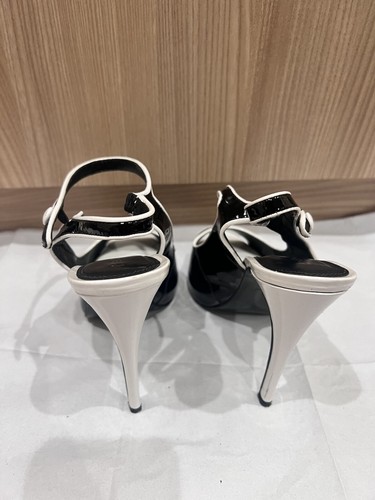 Bebe Woman sandals peep toe patent leather black and white ankle shoes size 6 - Picture 5 of 9