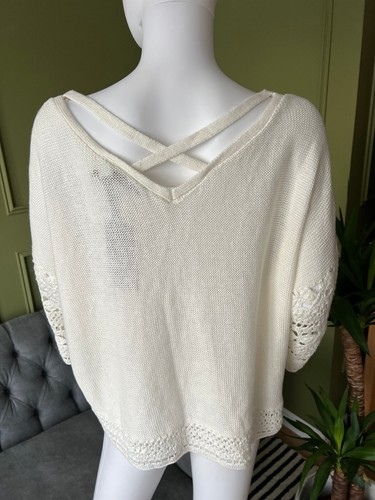 Mint Velvet Jumper Size M Medium Cream Crochet Trim Knitted 100% Linen NEW - Picture 6 of 9