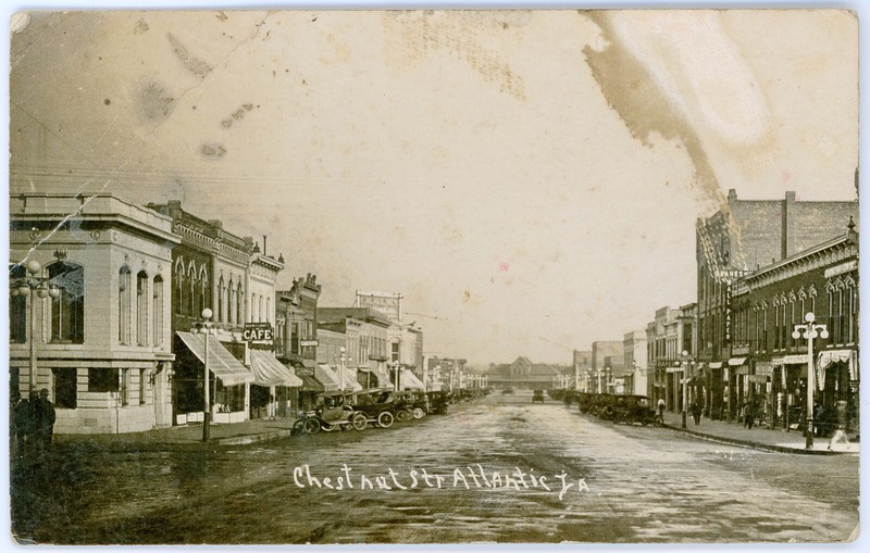 Antique 1920 RPPC Merchants Cafe & Barbershop Chestnut St Downtown Atlantic IA