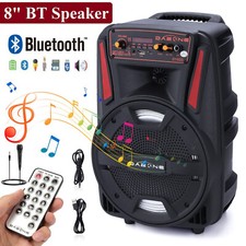 8" 1000W Portable Bluetooth Speaker Subwoofer Sound System Party w/Remote Mic