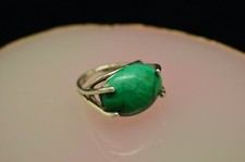 925 Sterling Silver Oval Green Malachite Solitaire Ring Band size 5.75