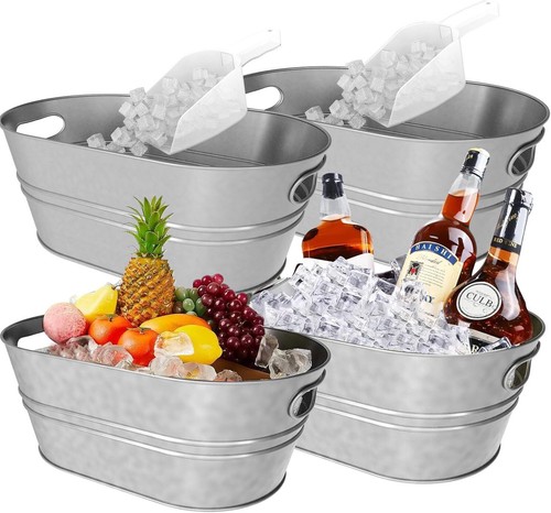 4pcs Beer Beverage Tub w/Scoops Ice Bucket Storage Container 4 Gallon Home Bar - Picture 2 of 8