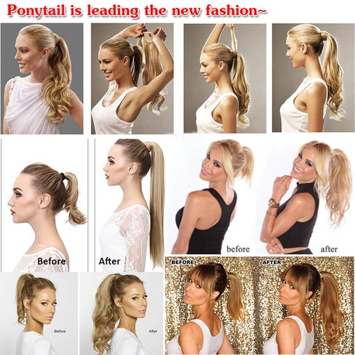 AU Ponytail Clip in THICK 100% Real Human Remy Hair Extensions Wrap on Pony Tail - Picture 12 of 37