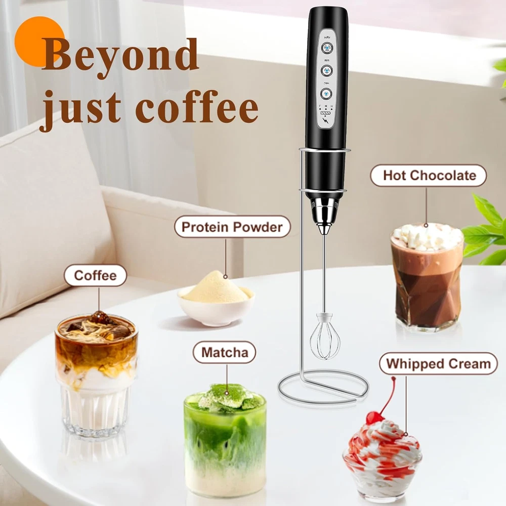 Milk Frother Handheld Rechargeable with Stand, Frother Wand Drink Mixer Electric