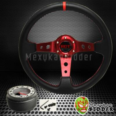 #ad #ad Black Red 350mm Deep Dish Steering Wheel amp;Hub Adapter Honda Civic 1992 1995 EG $57.49