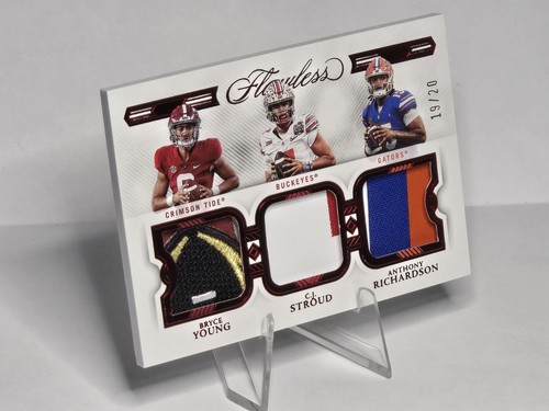 2023 Panini Flawless Collegiate Rookie Triple Patch Stroud Young Richardson /20 - Picture 3 of 7