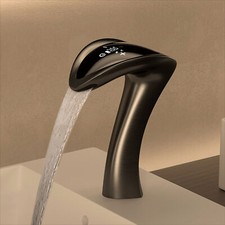 Brushed Grey Brass Intelligent Bathroom Faucet LED Digital Display Touch Dontrol