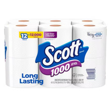 White Toilet Tissue 1000-Sheet 12 Rolls Per Pack 