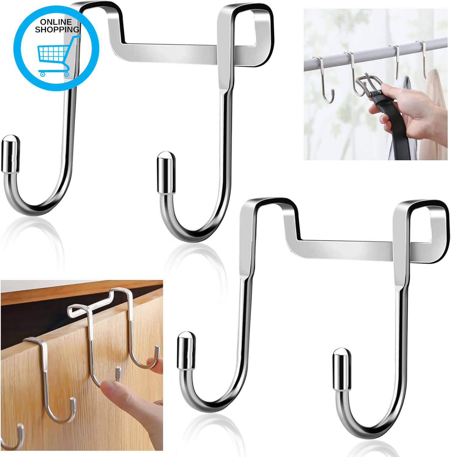 2PCS over Door Hook Hanger Stainless Steel Shower Towel Hooks for Hanging, Multi