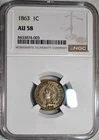 NGC AU-58 1863 Indian Head Cent, Richly Hued & Sharply Struck.