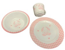 Reed  Barton Pink Gingham Teddy Bear 3 Pc. Baby Toddler Melamine Dinner Set