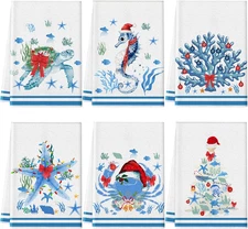 6 Pcs Christmas Kitchen Towels Beach Coastal Christmas Decor Ocean Decorative Ha