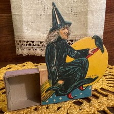 RARE Antique Vintage Halloween Matchbox Diecut Witch Decoration ca. Teens-1920s