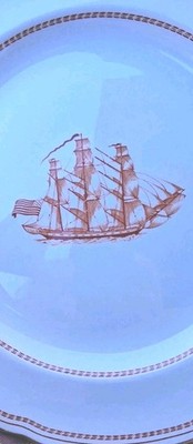Spode Trade Winds Red 10'' Dinner Plates W 128-B Ship Grand Turk. Built 1786