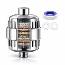 Universal 20-Stage Shower Head Filter Chrome, Includes Teflon Tape Washers