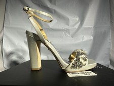 Badgley Mischka Alexa Embellished Evening Shoes Sandals Soft Whit/Sat B2 