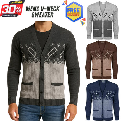 Herren Strick V-Ausschnitt klassische Strickjacken Knopfleiste Tops Pullover Größen S-5XL