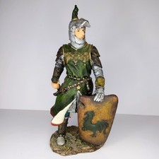 Vintage IMP Medieval Knight Figurine 10" Resin Green Tunic Heraldry Statue