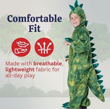 T-Rex Costume Kids-Dinosaur Costume for Boys and Girls-Green Dino Jumpsuit 1-2.