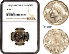 AL471, Yugoslavia, Alexander I, 1 Dinar 1925 P, Poissy Mint, NGC MS62