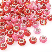70Pcs Pink Red European Large Hole Beads Paillette Transparent Resin Rondelle La
