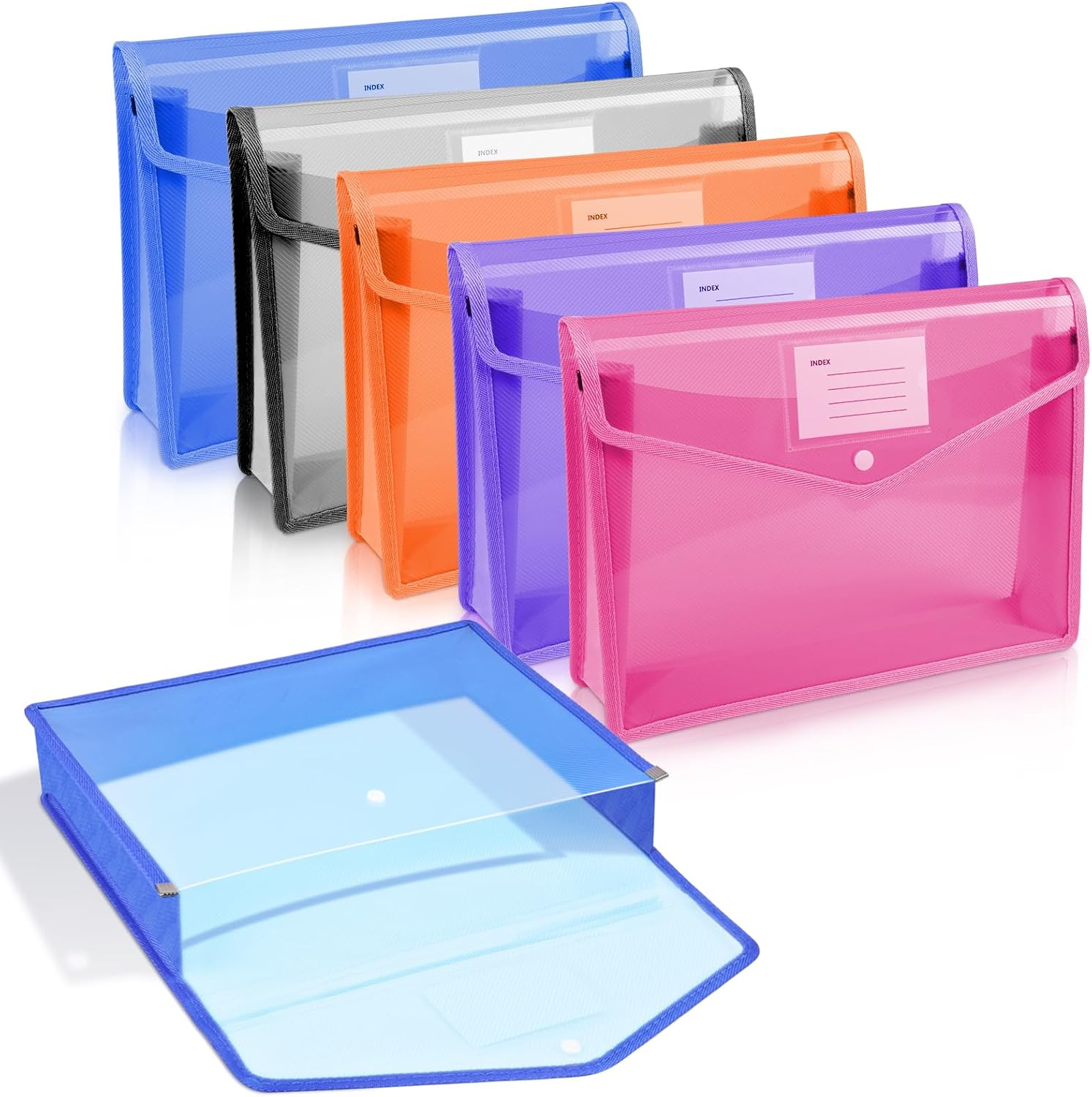 A4 Plastic Wallets, 5Pcs Popper Wallet Plastic Document Folders, Translucent, Wa
