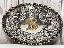 Western Nocona Antique Scroll  Initial Oval Belt Buckle Letter S NWOT
