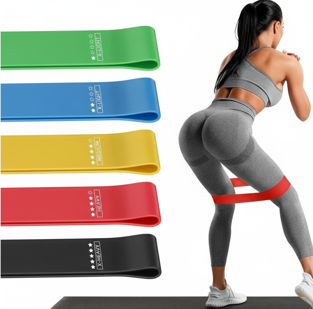 5er Set Widerstandsbänder bunt (Loop Bands) Latex Fitness Yoga Workout + Beutel