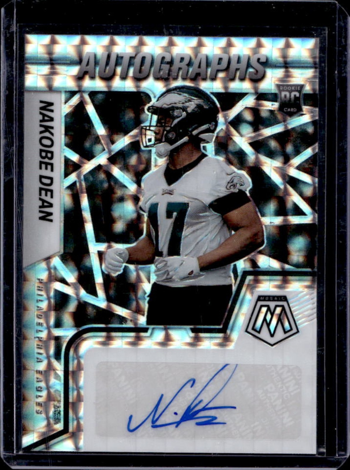 Nakobe Dean Panini Mosaic Rookie Autograph Mosaic #RAMND Blue Mosaic