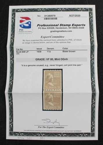 CKStamps: US Stamps Collection Scott#849 Mint NH OG PSE Cert Grade 80