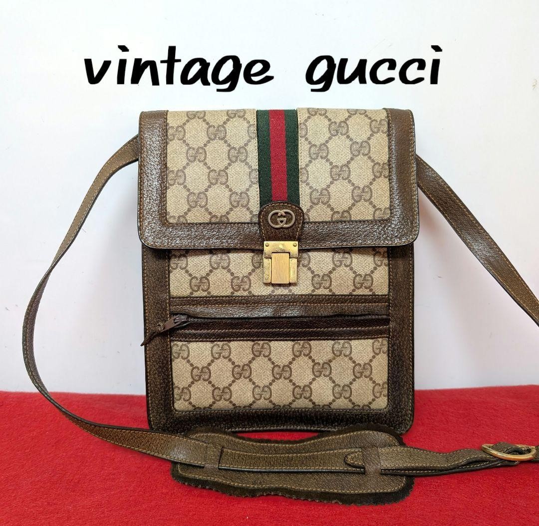 Vintage Gucci Sherry Line GG Canvas Leather Crossbody Shoulder Bag