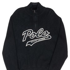 VINTAGE POLO RALPH LAUREN SPELLOUT BLACK QUARTER 1/4 ZIP SWEATER LARGE