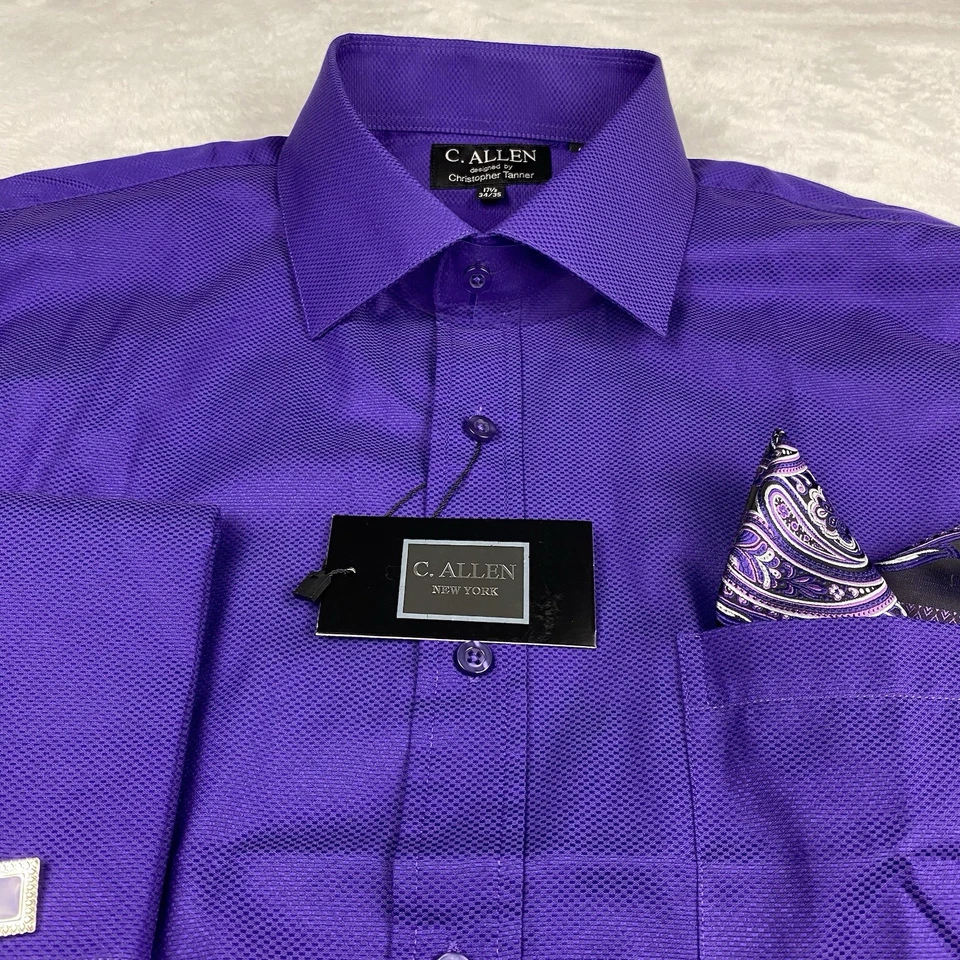 Camisa de vestir C. ALLEN New York para hombre 17,5-34/35 uva puños franceses con eslabones ¡NUEVA CON ETIQUETAS! Foto 4 de 4