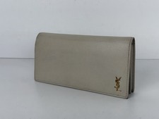 Saint Laurent Cassandre Continental Long Wallet in Beige Leather