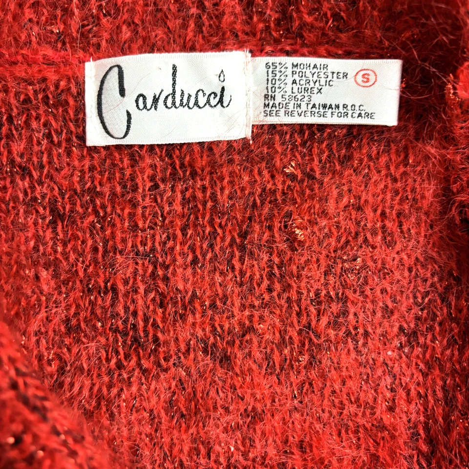 Cárdigan Suéter Vintage Años 80 Carducci Mohair Difuso Mujer Pequeño Rojo Vacaciones Suave Foto 4 de 4