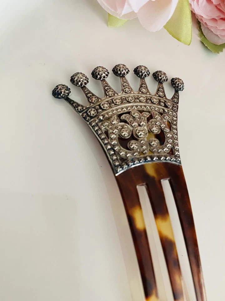 "2 peines de pelo antiguos y vintage Art Deco estrás de celuloide chapados en plata 8,5""" Foto 2 de 4