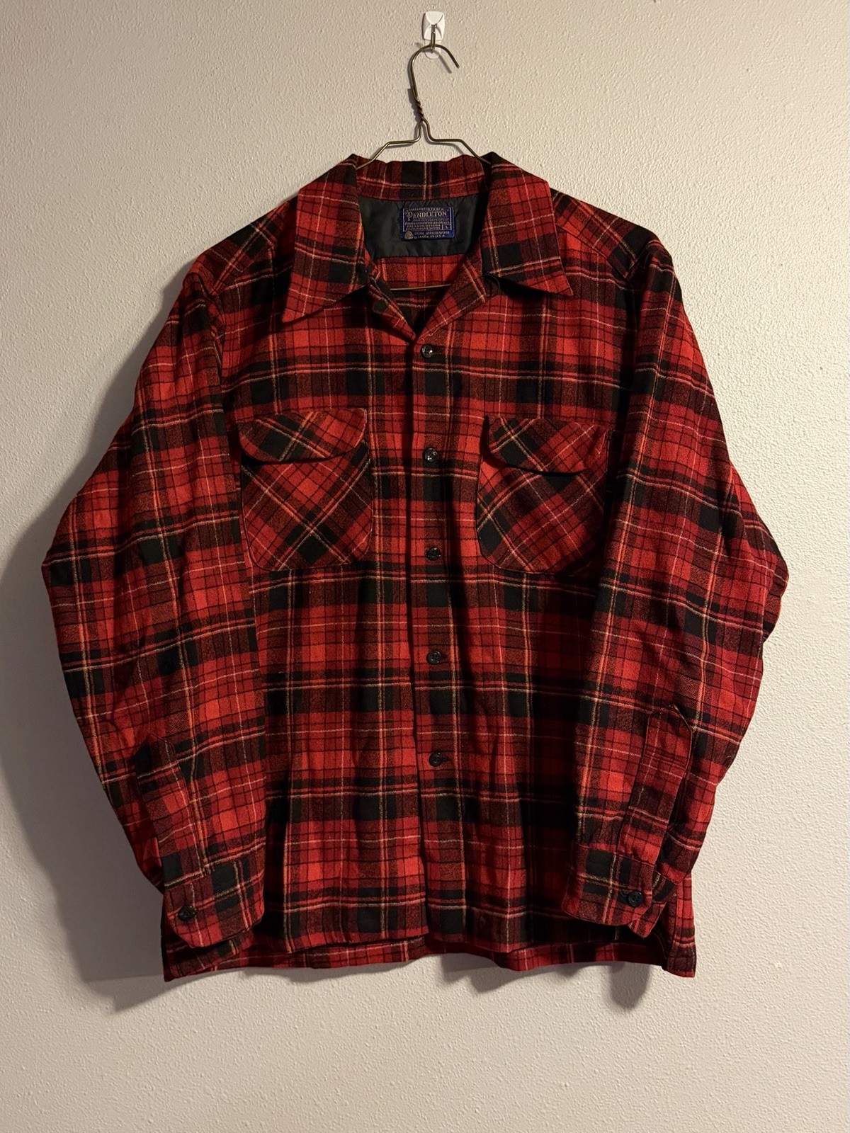 Vintage Pendleton Red Plaid Wool Loop Collar Boar… - image 1