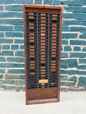Antique Time Recording Clock Index Card Catalog Rack Wood Cabinet Holder VTG