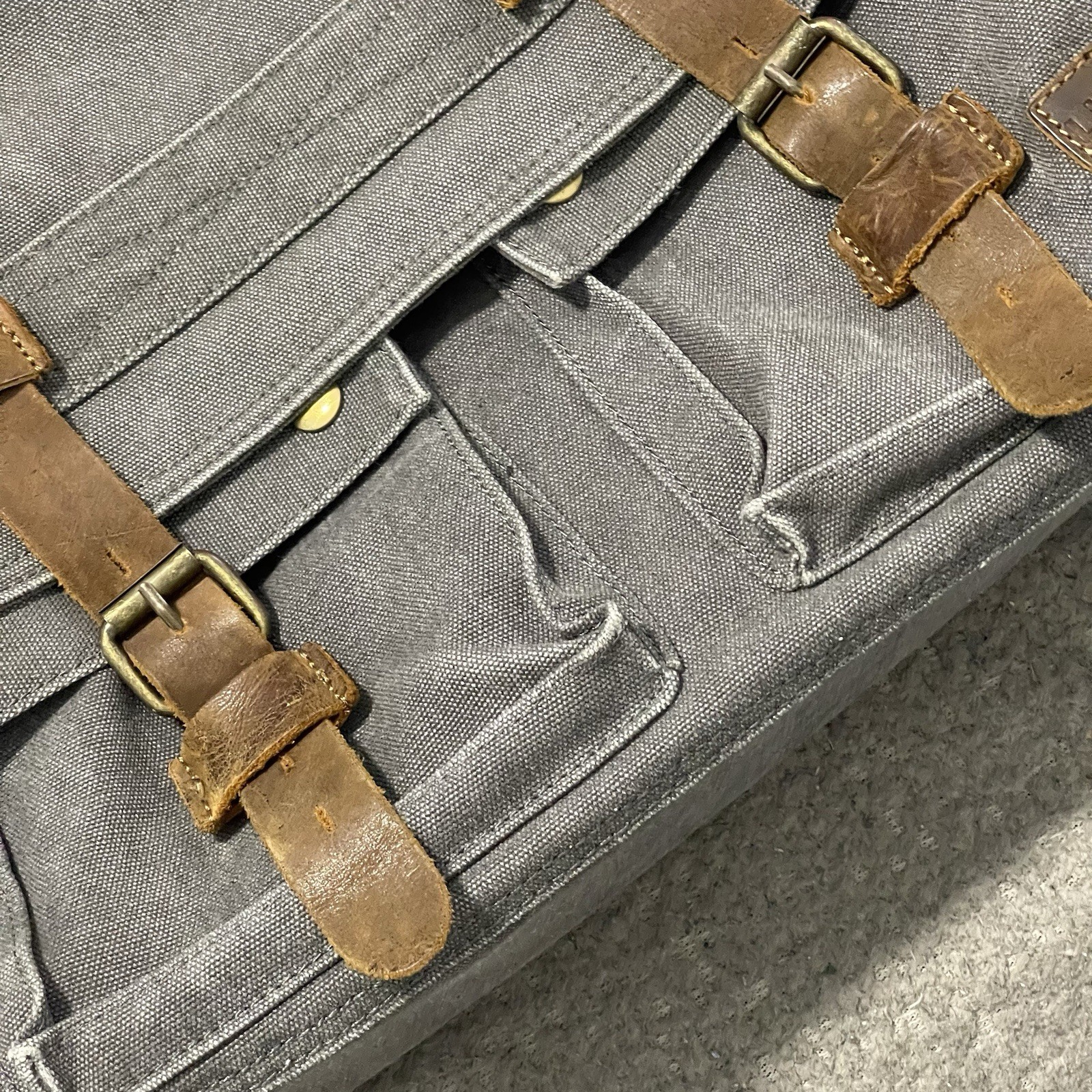 Lifewit Messenger Bag Gray Canvas Brown Leather Satchel Cross Body Shoulder